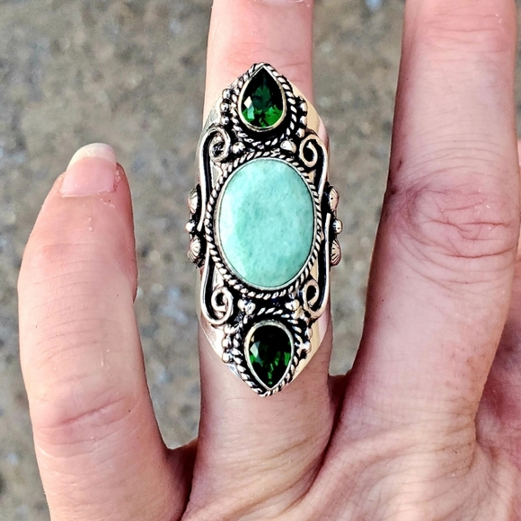 New Huge Chrysoprase and Peridot 925 Silver Statement Ring. - Picture 2 of 16